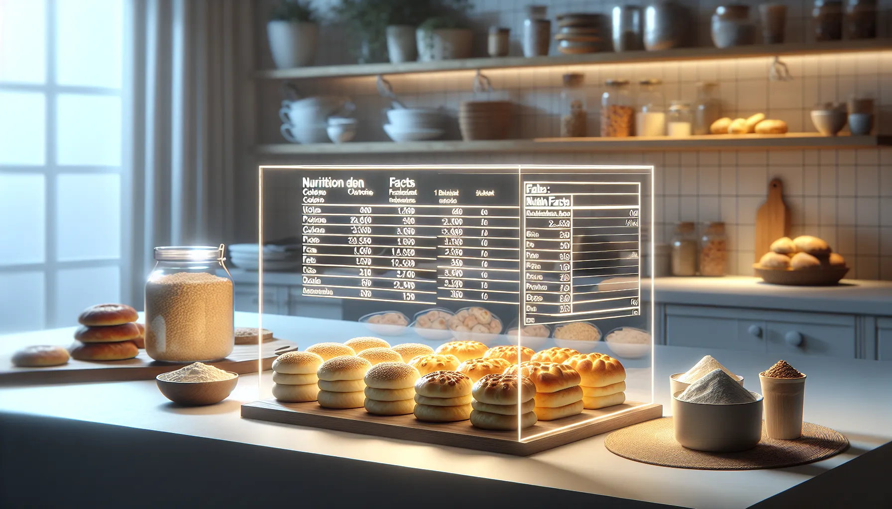 Variety of kifle and a nutrition facts chart on a modern countertop.