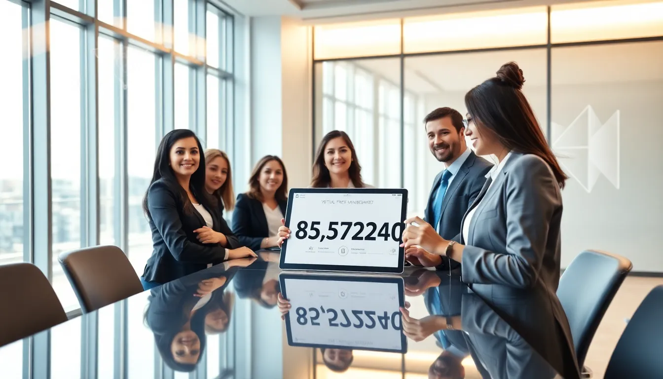 diverse team discussing toll-free number in a modern office.