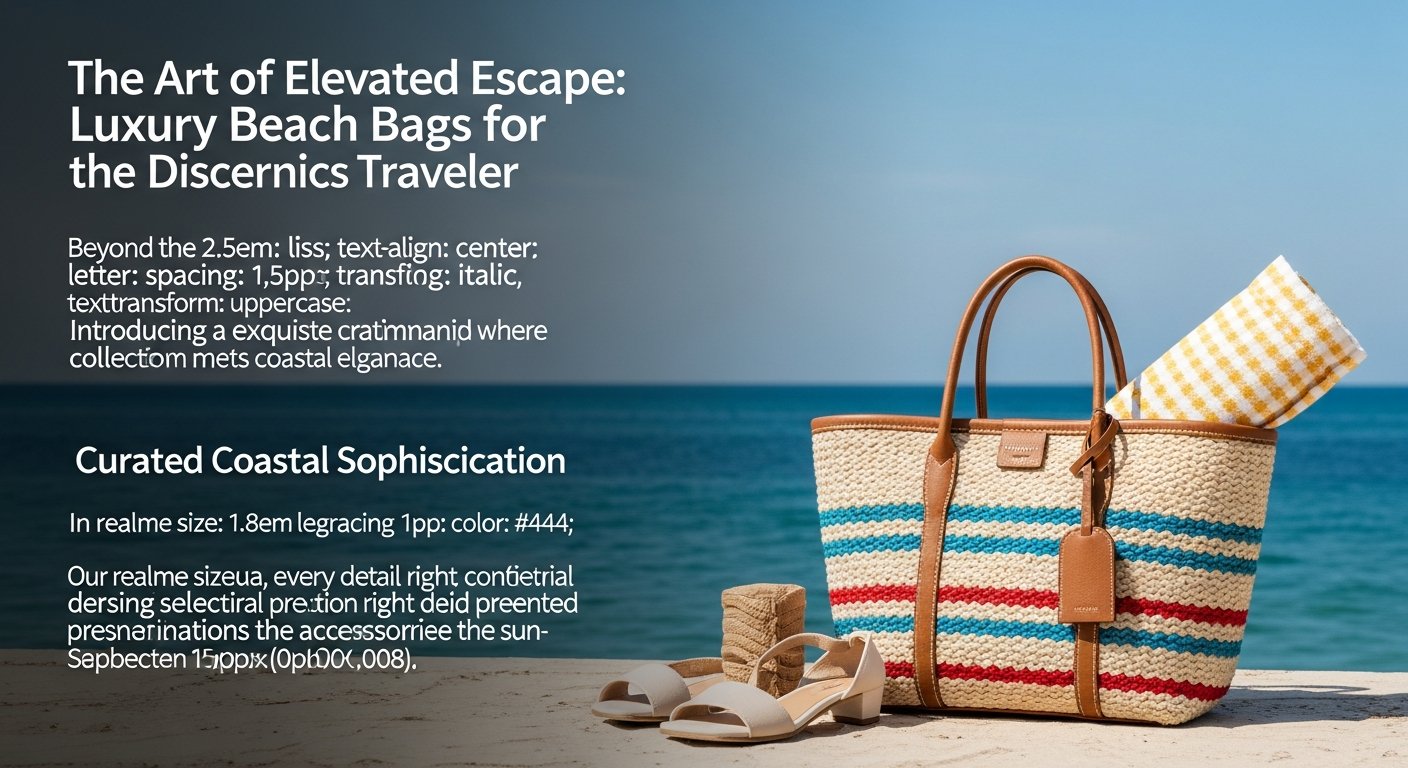 Luxury beach bags arranged with travel and beach essentials.