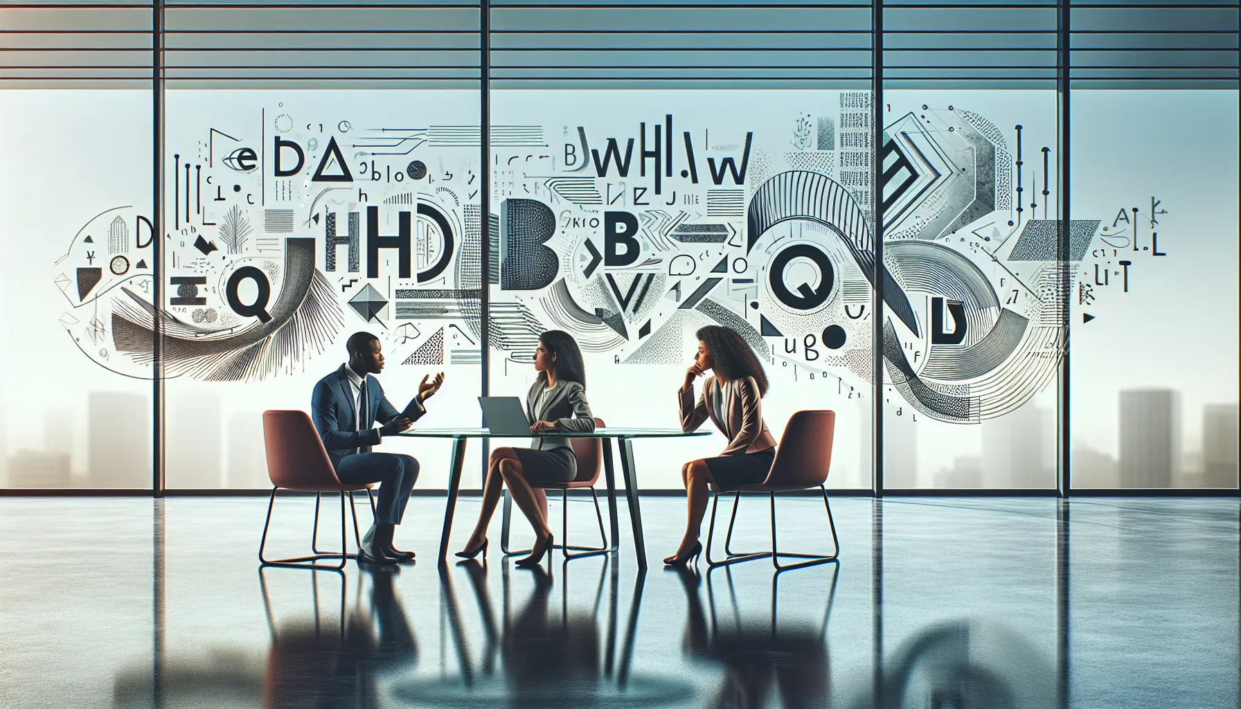 diverse professionals exploring language evolution in a modern office.