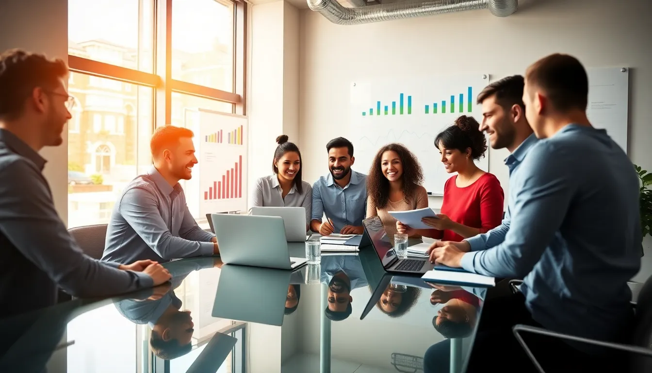 diverse entrepreneurs collaborating in a modern office setting.