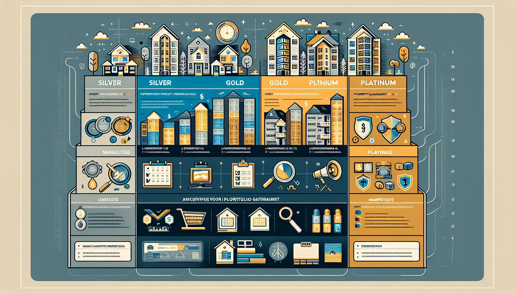 Diagram comparing rental support packages with icons for property management features.