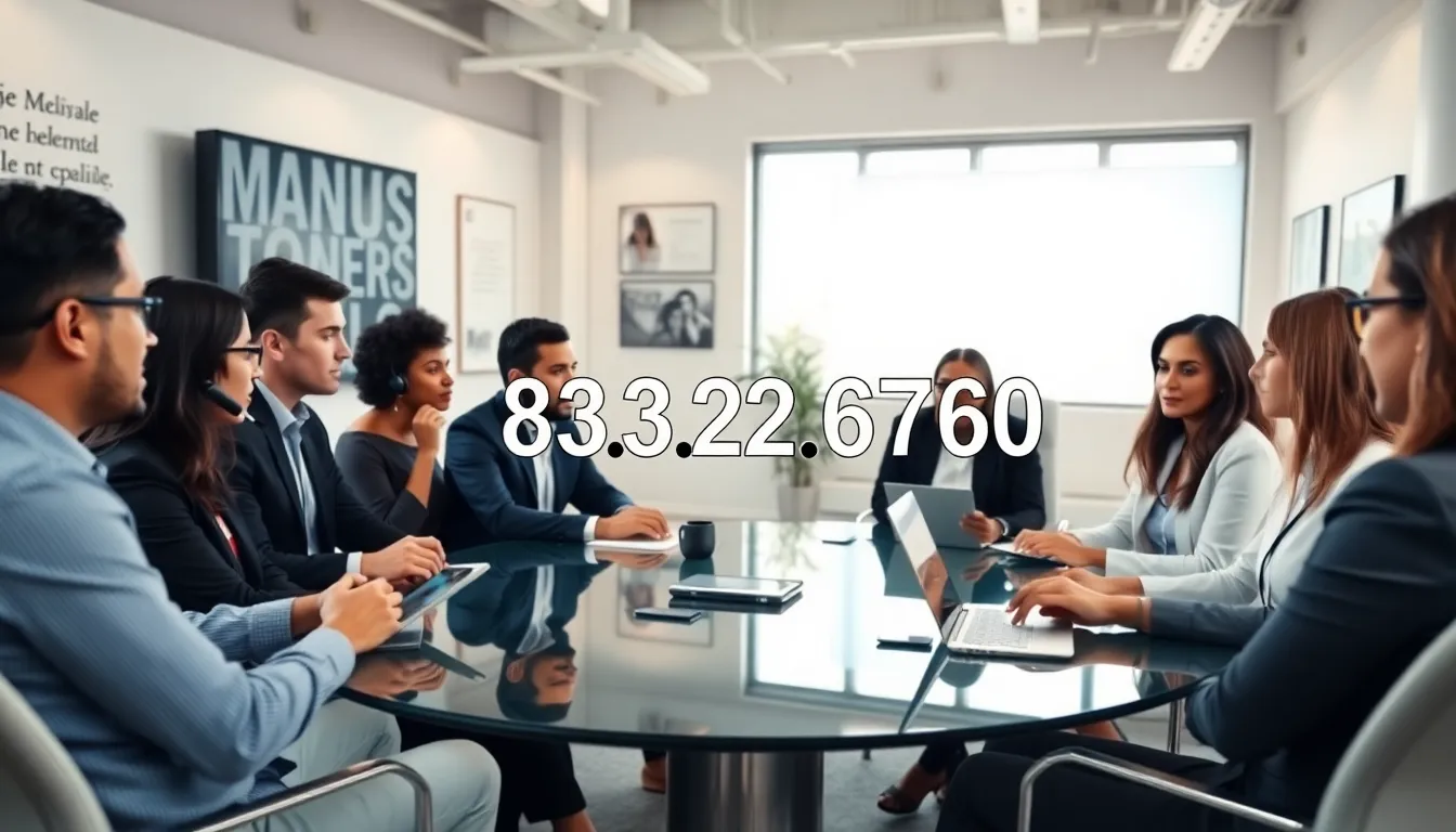 professionals engaged in a conference call about toll-free number 833.322.6760.