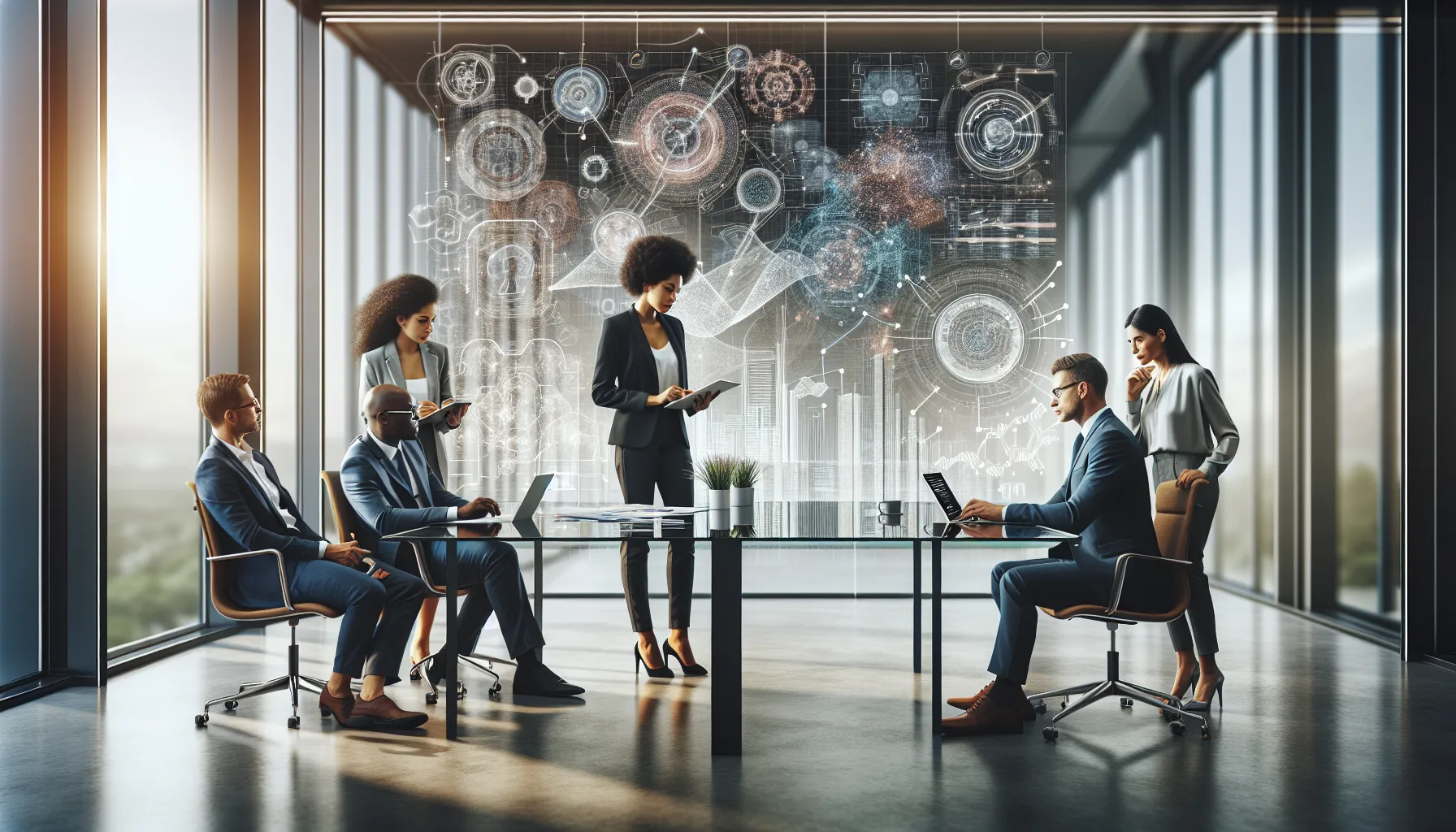 diverse professionals discussing concepts in a modern office.