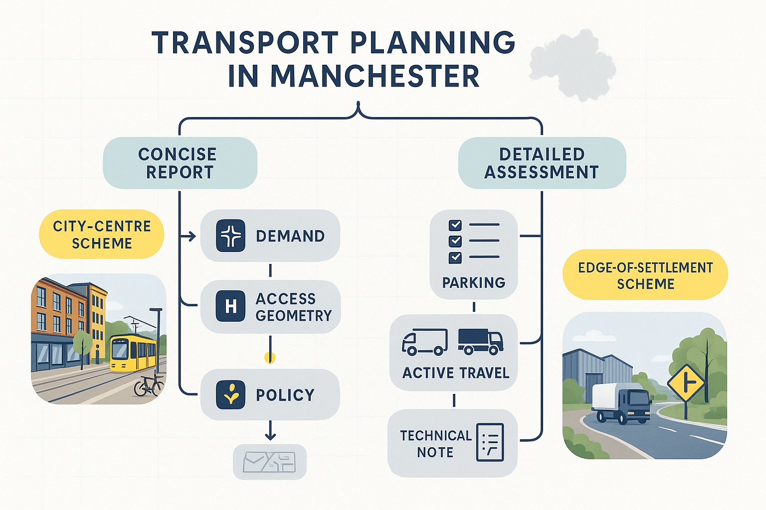 infographic of key transport planning reports for Manchester planning applications