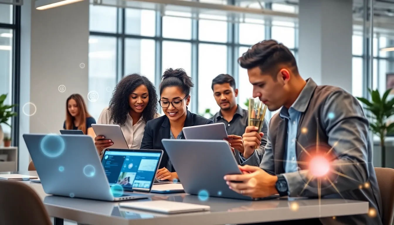 diverse team collaborating in a modern office environment.