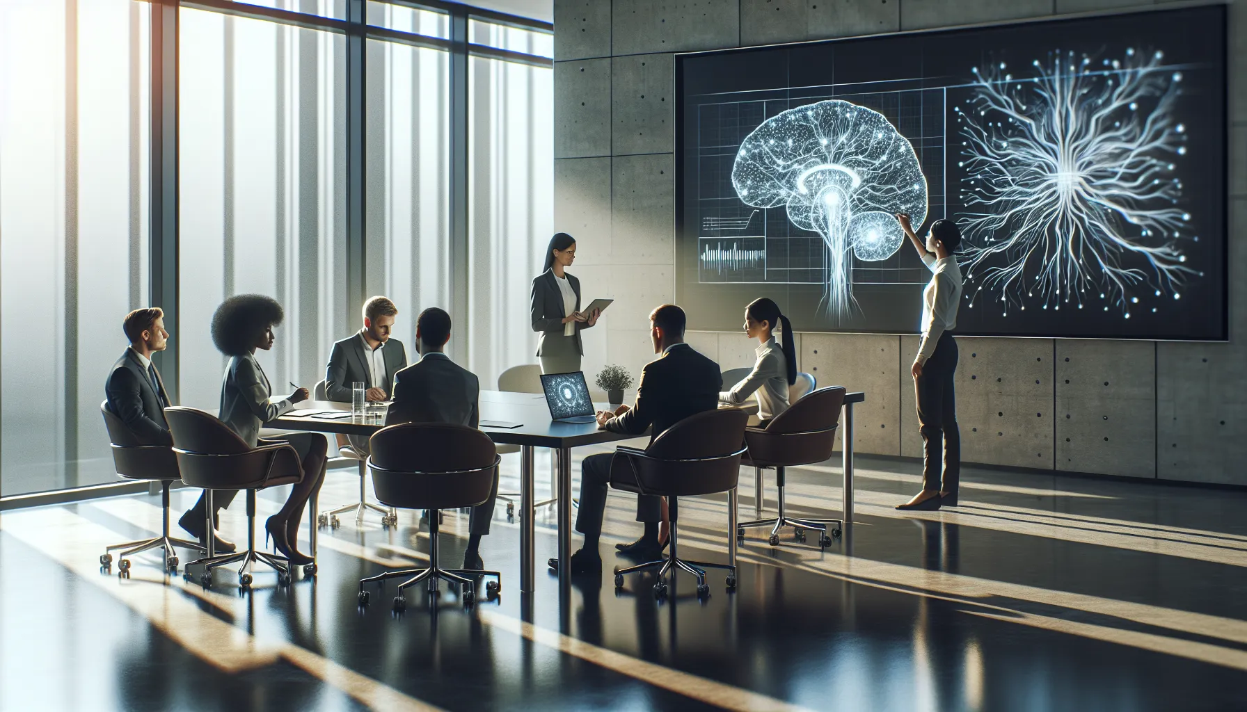 group discussing neurotycznisc in a modern office setting.
