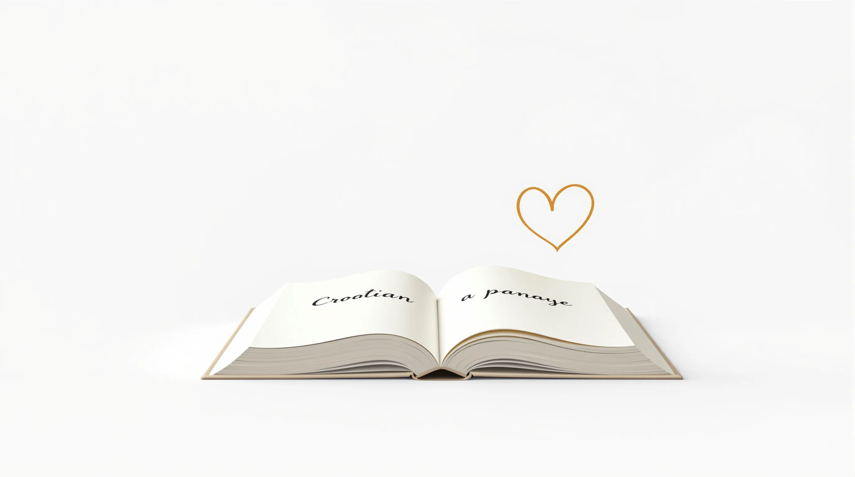 Open book with heart icon on clean white background symbolizing life wisdom.