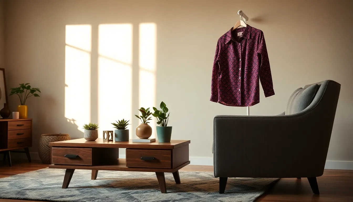 repurposed furniture and decor in a stylish living room.