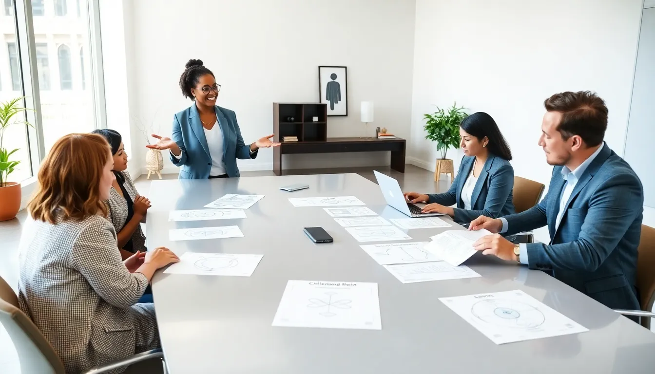 diverse professionals discussing the concept of ahqwcz in a modern office.