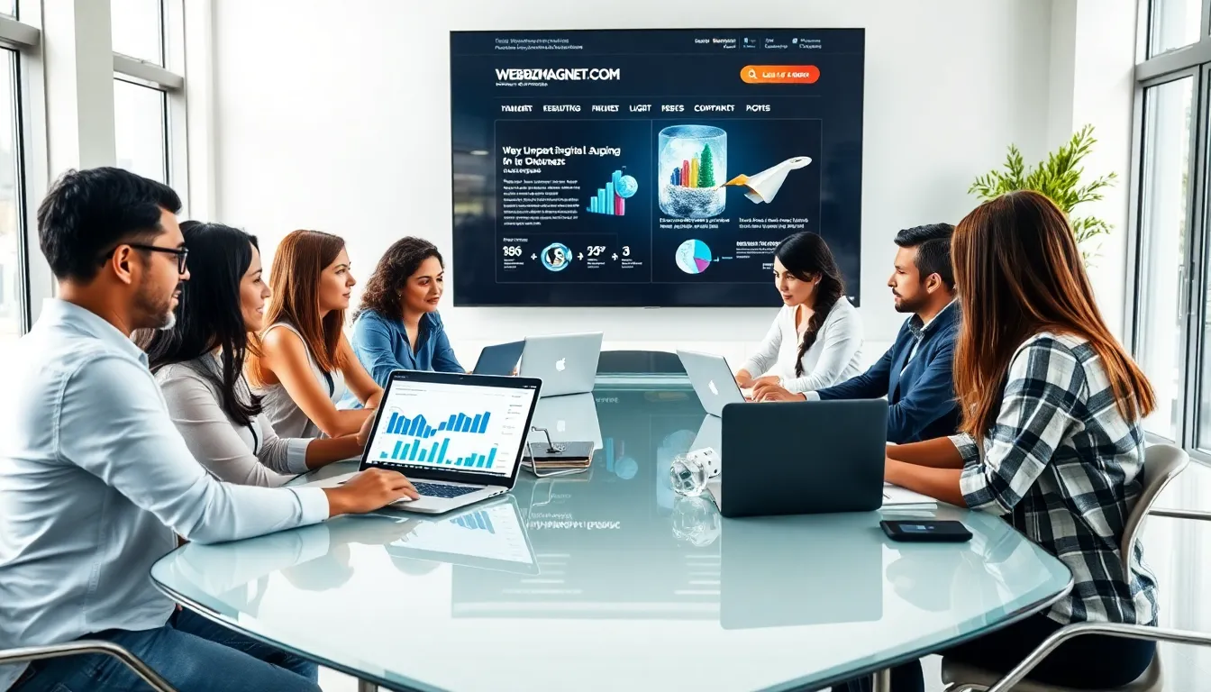 diverse team collaborating on business strategies in a modern office.