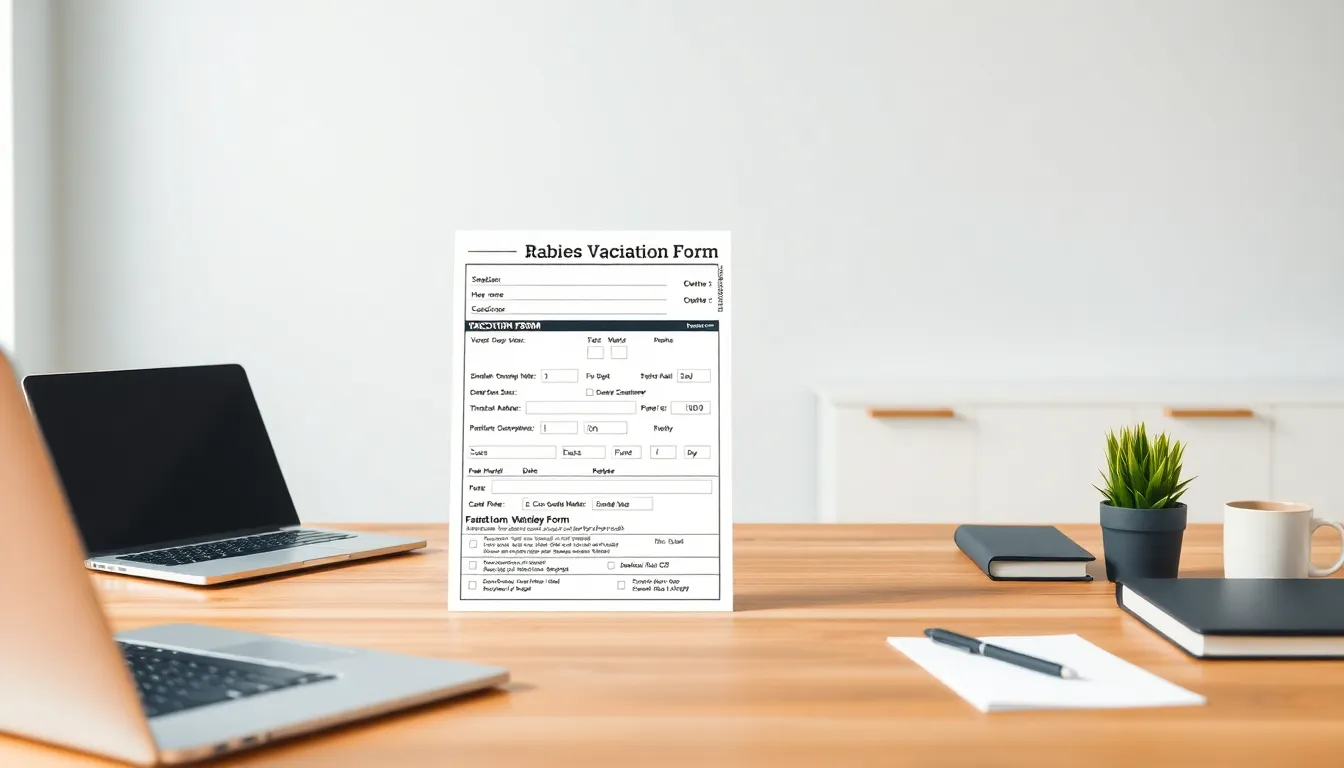 dog vaccination form on a modern office desk.