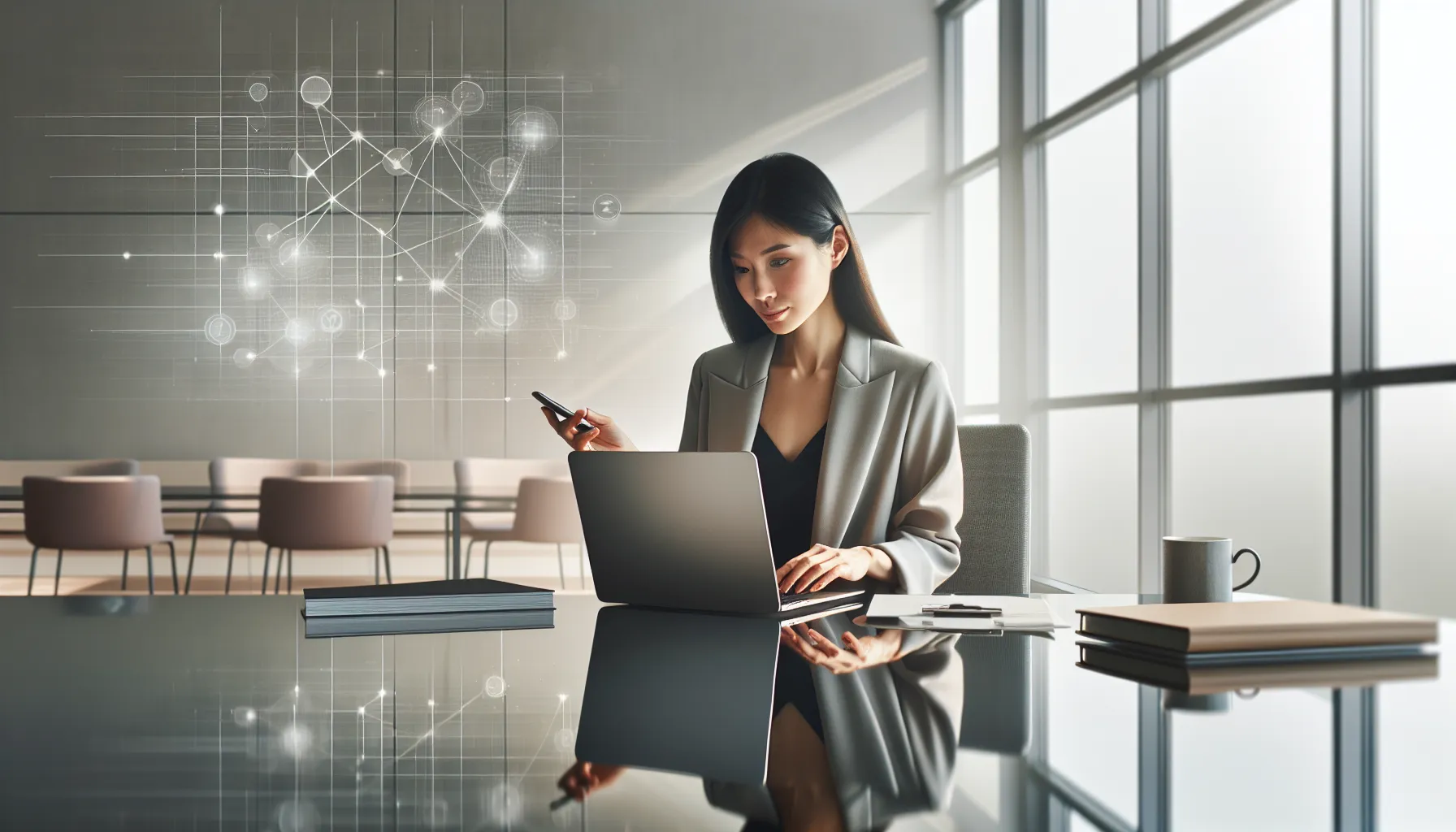 professional verifying information at a modern workspace.