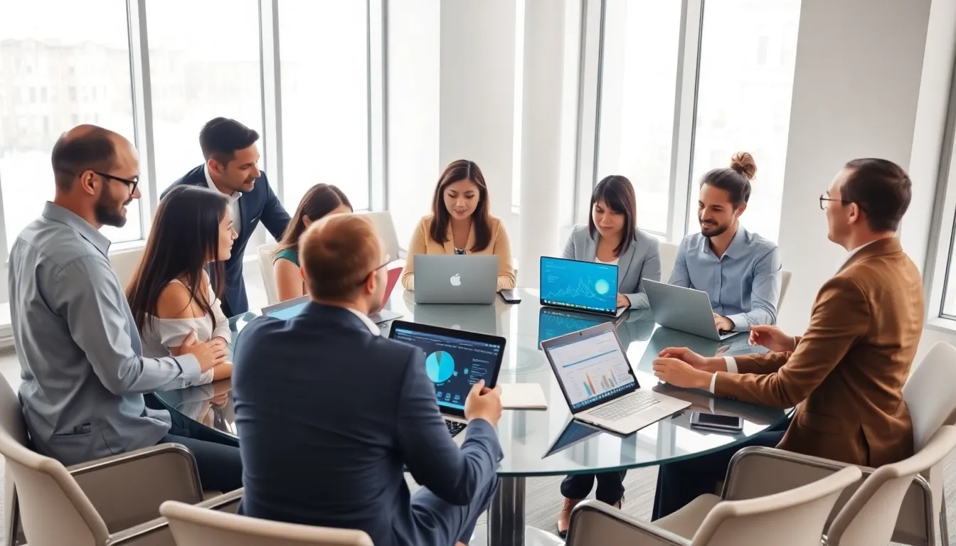 diverse team brainstorming new concepts in a modern office.