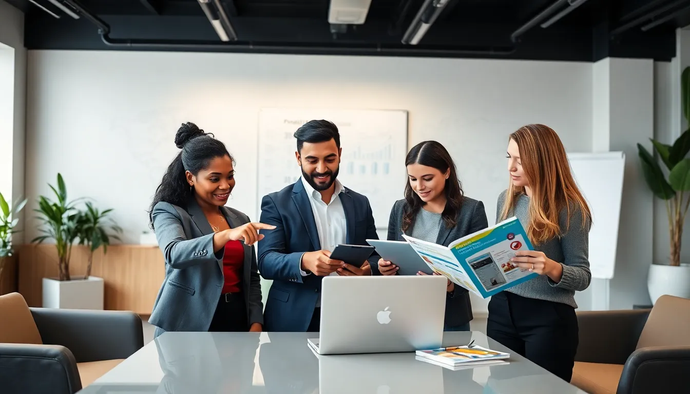 diverse team discussing smart shopping concepts in a modern office.