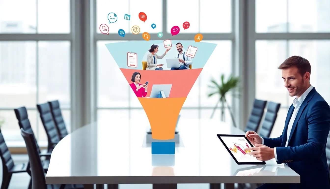 visual representation of a SaaS sales funnel in a modern office.