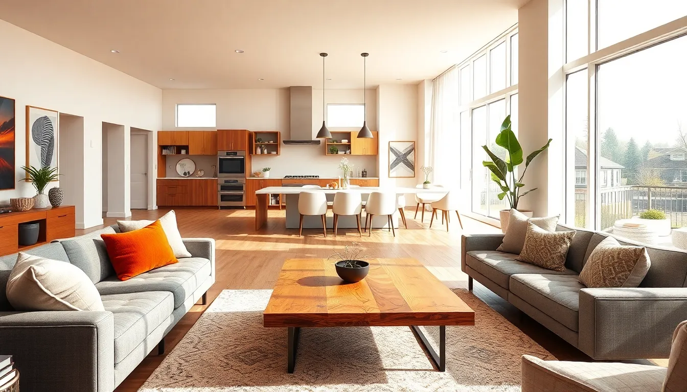 a stylish open-concept living space showcasing modern interior design.