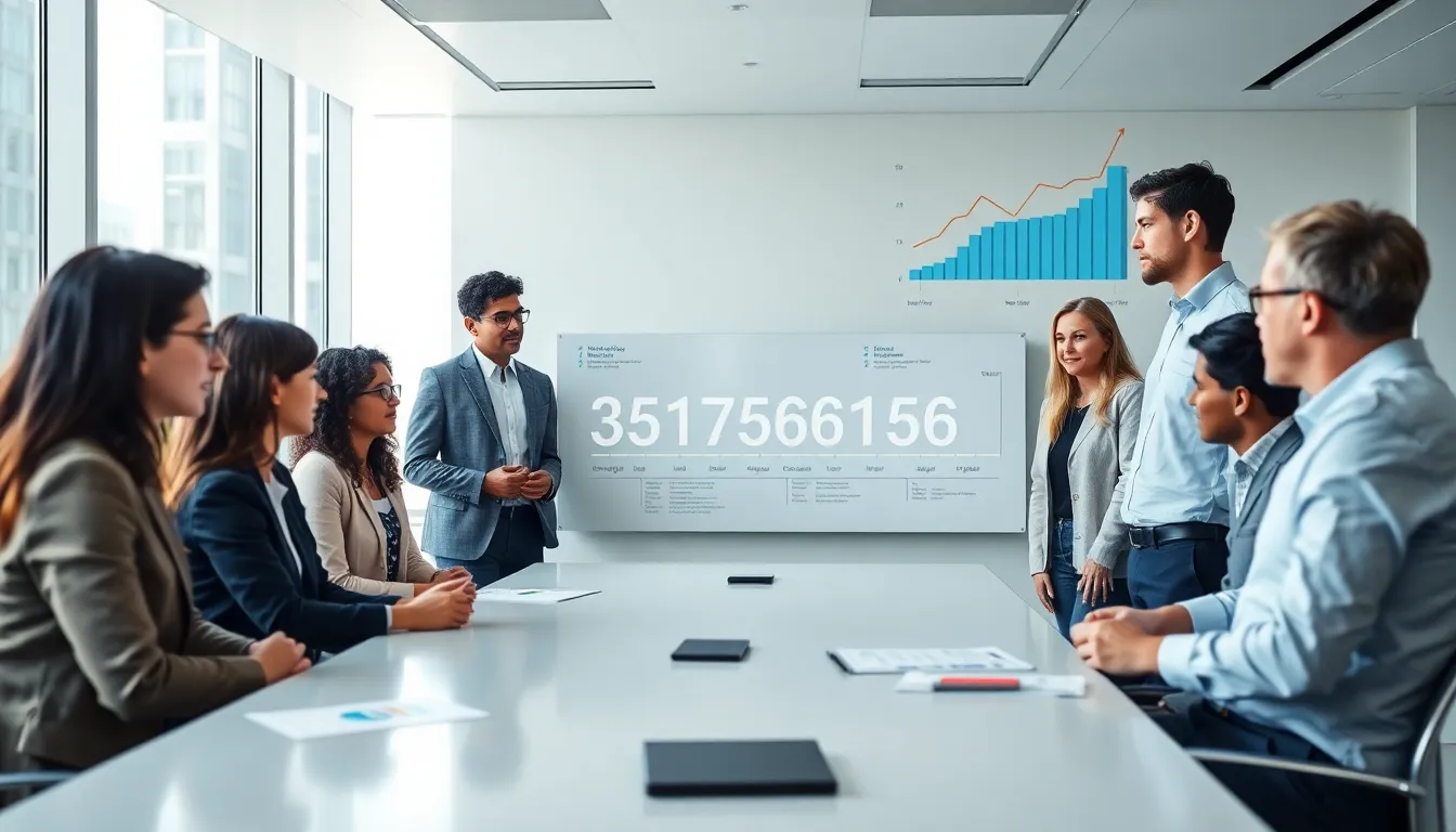 diverse professionals discussing the significance of the number 3517561556.