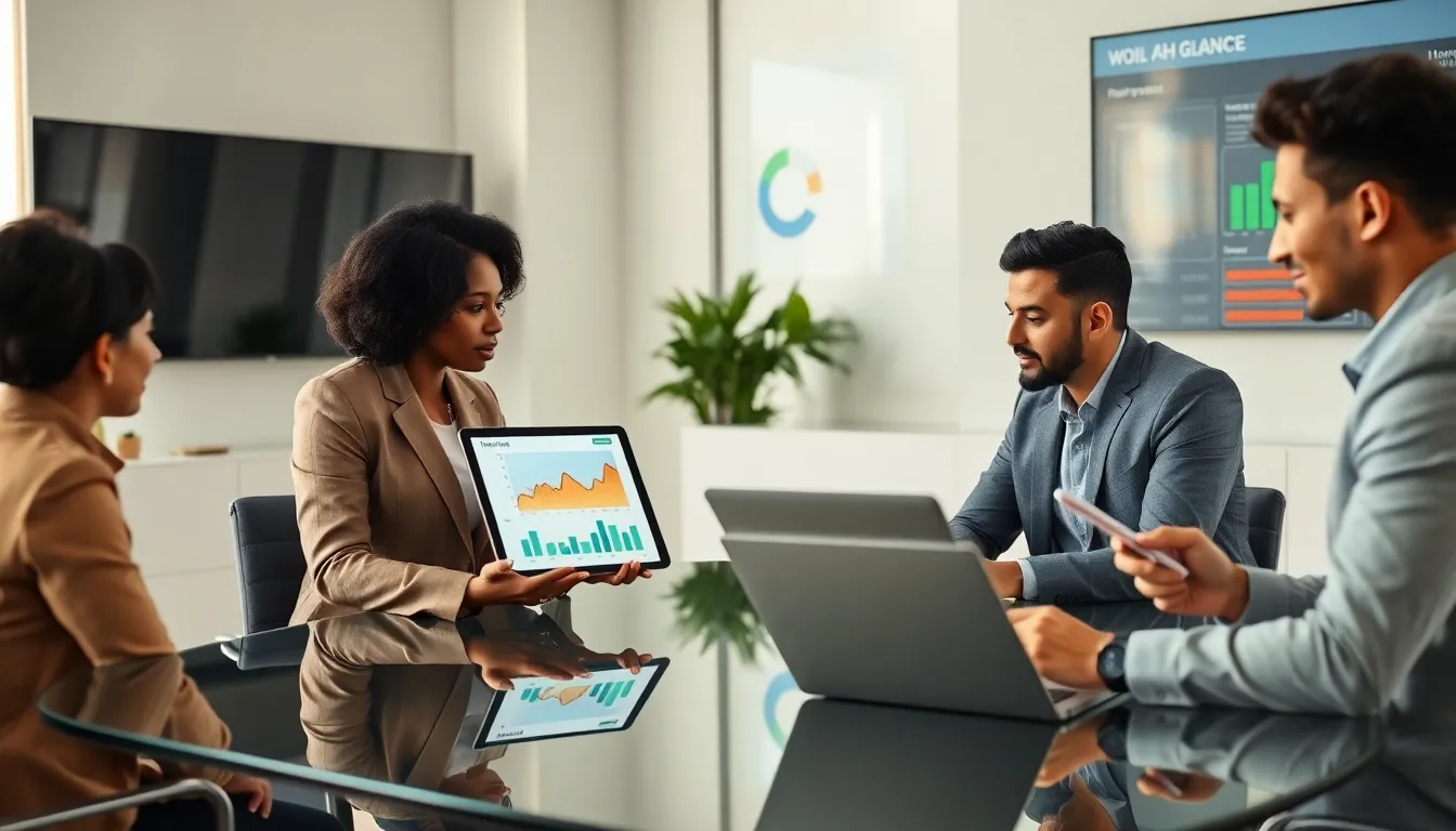 diverse professionals discussing HELOC options in a modern office.