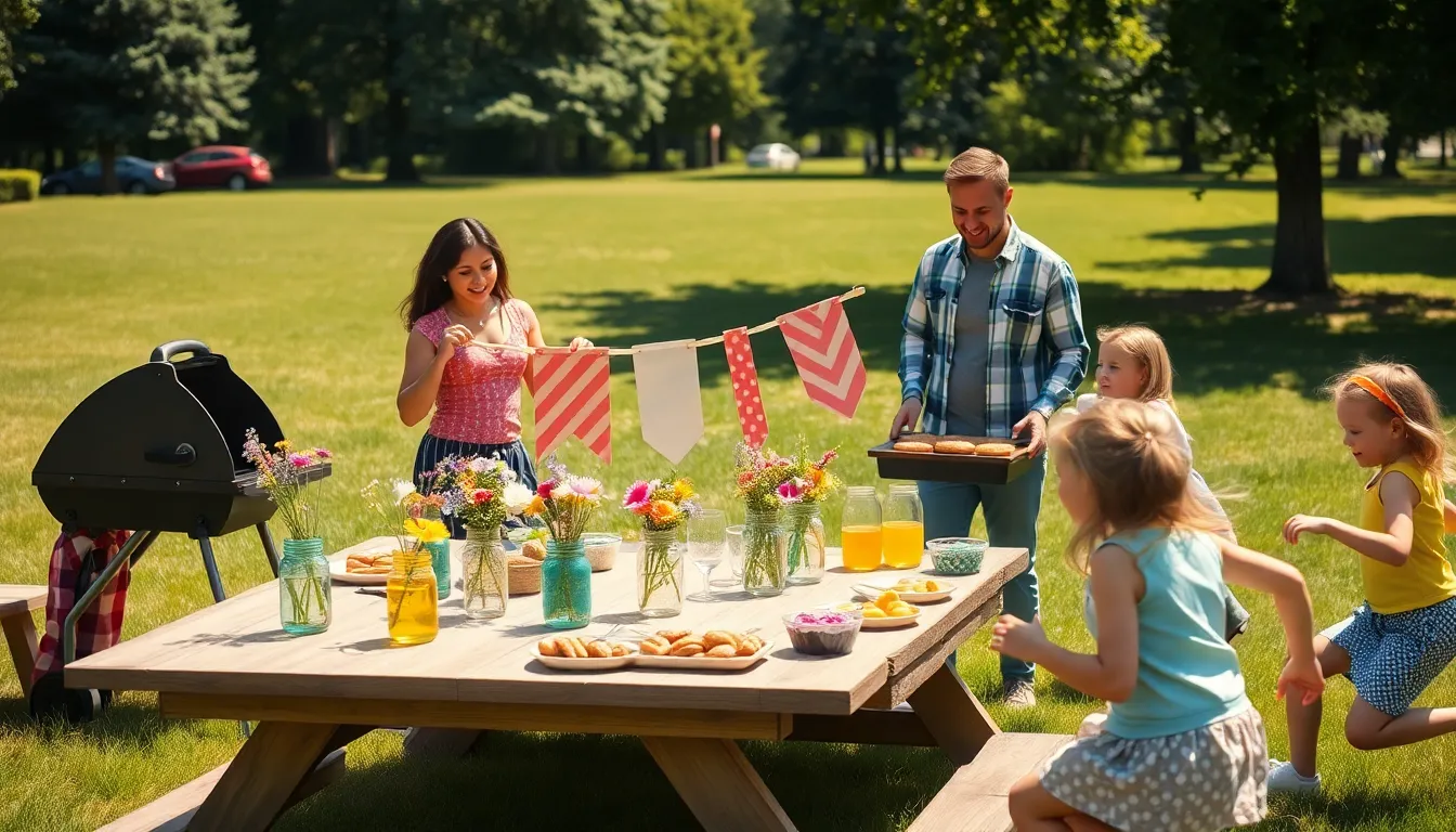 a group enjoying a budget-friendly outdoor gathering in a sunny park.