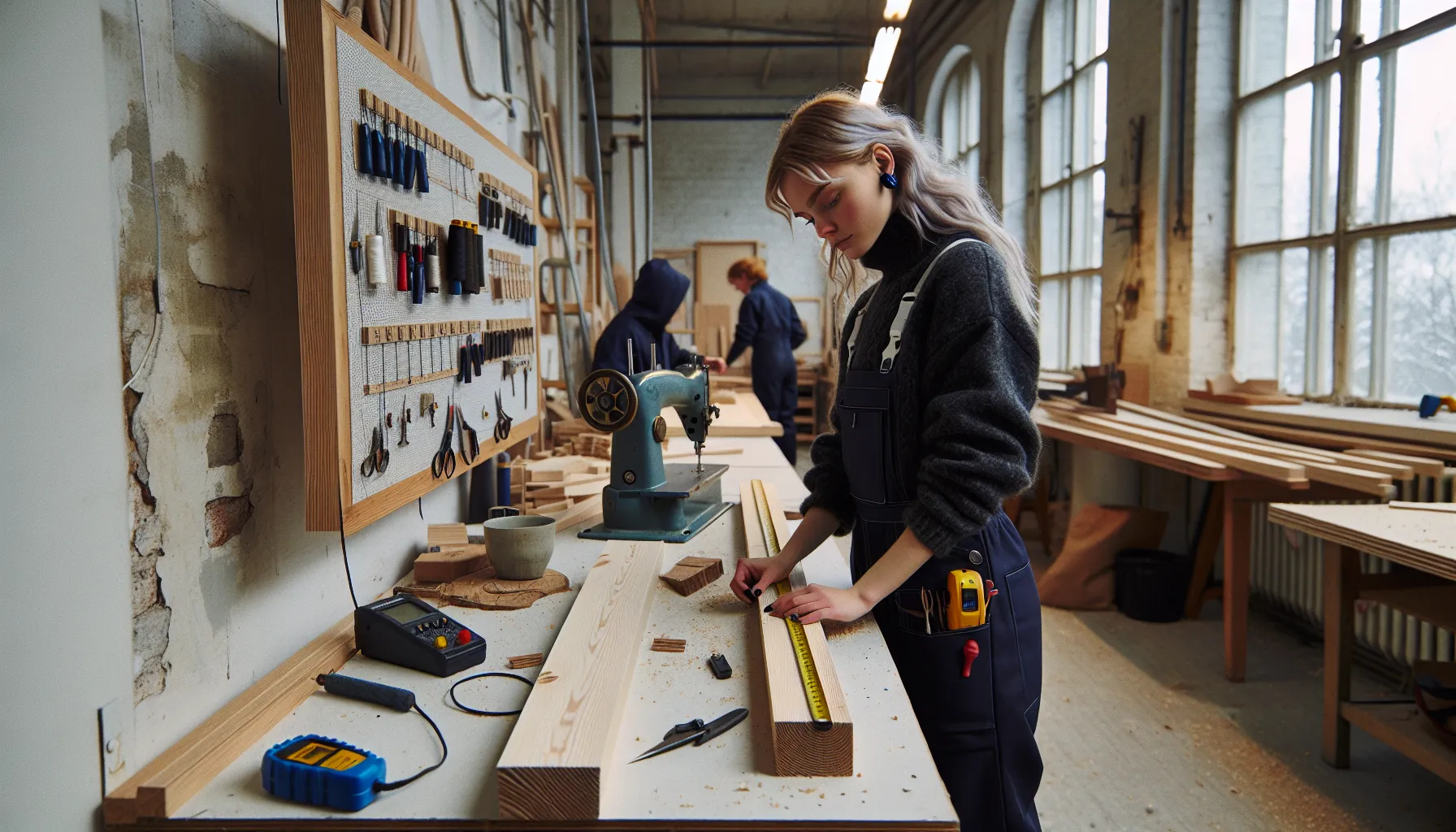 Er håndverksfag riktig for deg? Fordeler og ulemper 2 Norwegian apprentice measuring wood in a bright workshop with multiple crafts.