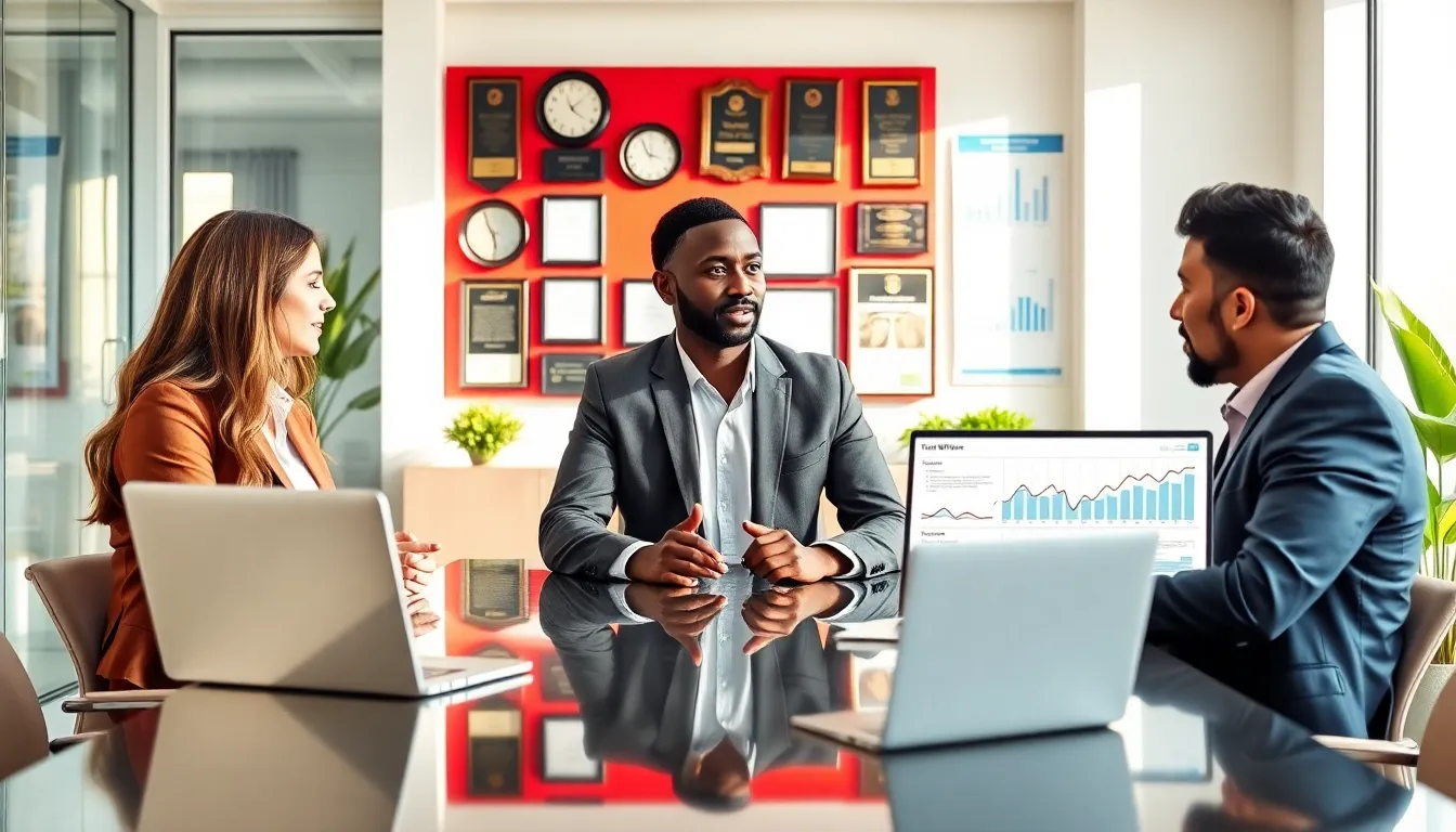 diverse real estate team collaborating in a modern office.