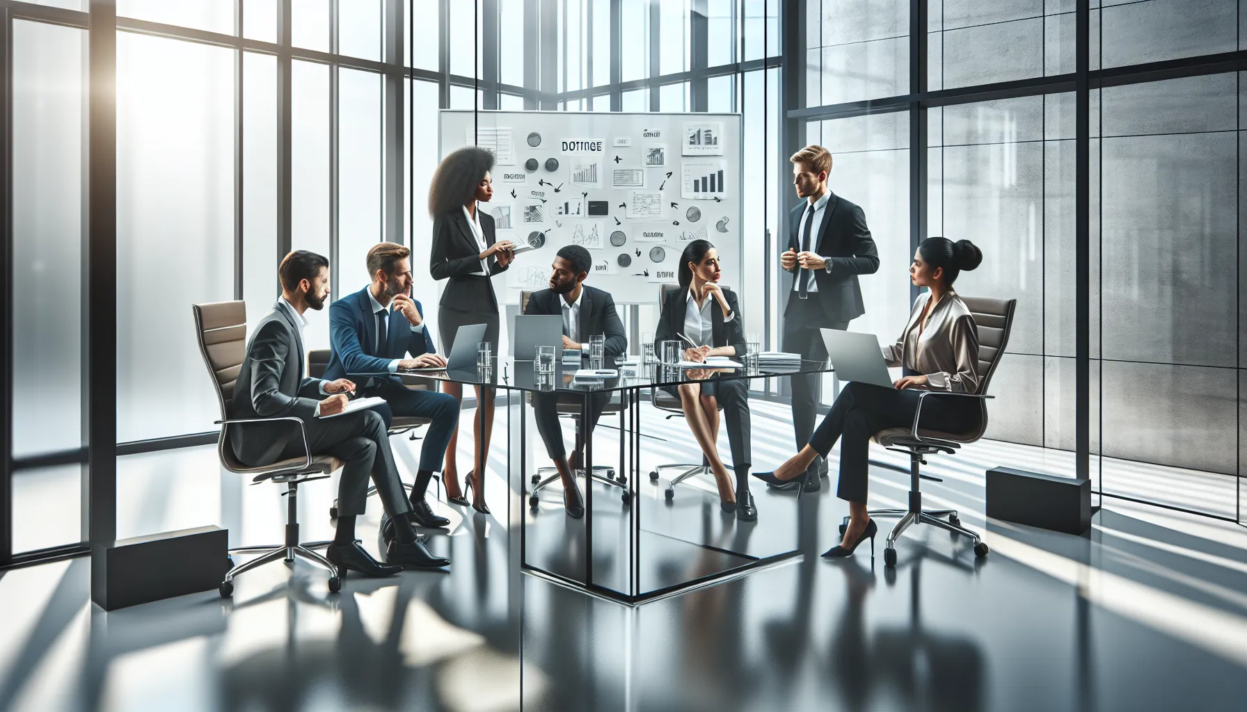 diverse team discussing innovative strategies in a modern office.