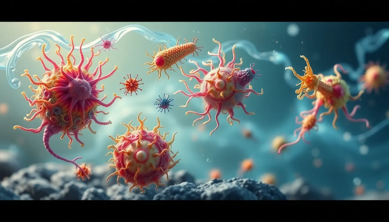 artistic representation of pertostrums in an aquatic environment.