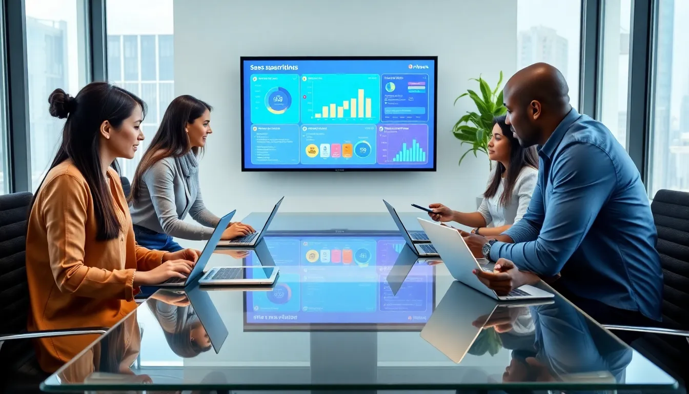 diverse team analyzing SaaS spend management data in a modern office.