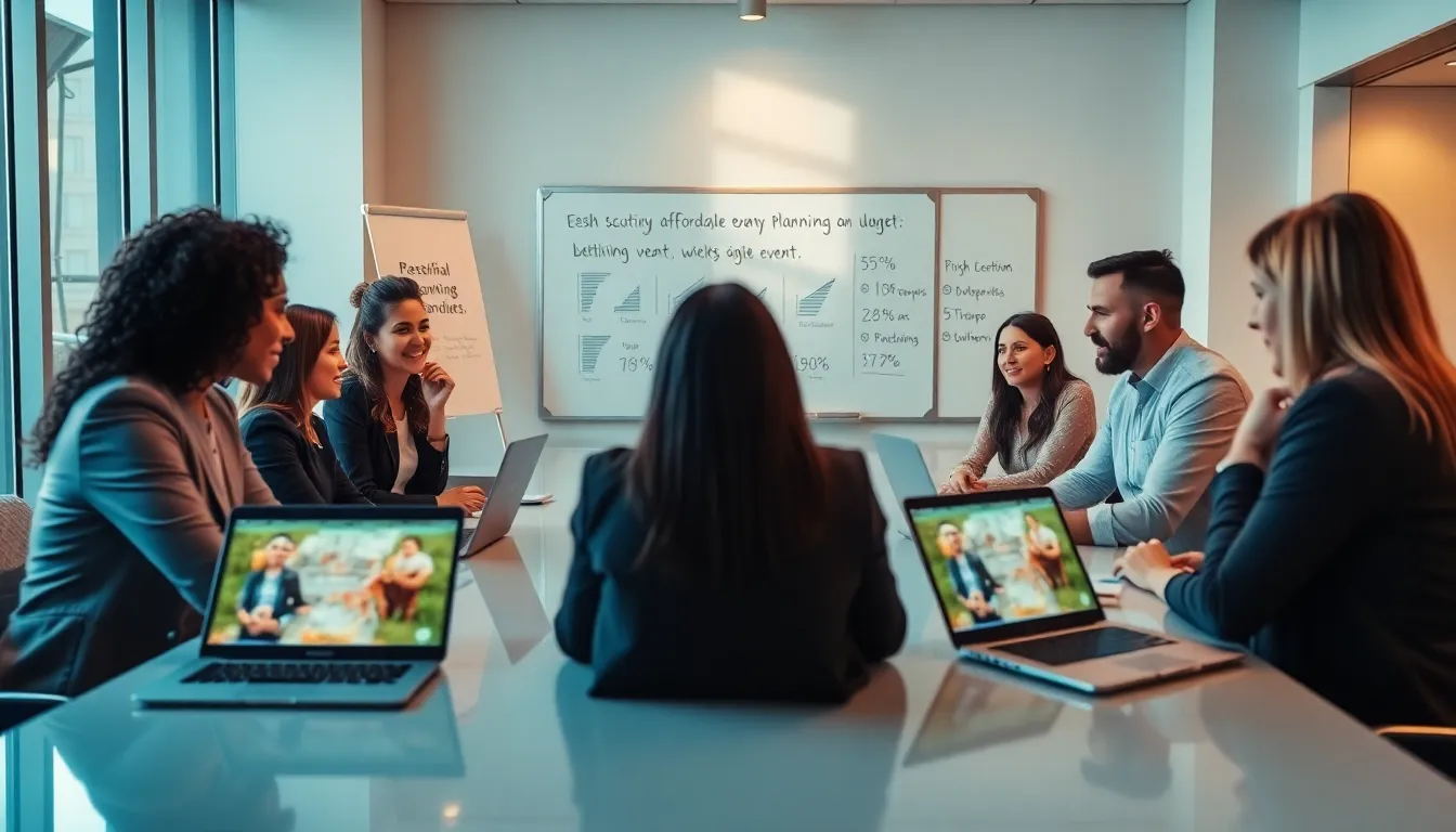 diverse team discussing affordable event planning strategies in a modern office.
