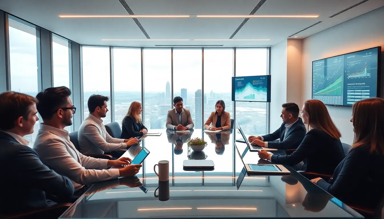 diverse real estate team collaborating in a modern office
