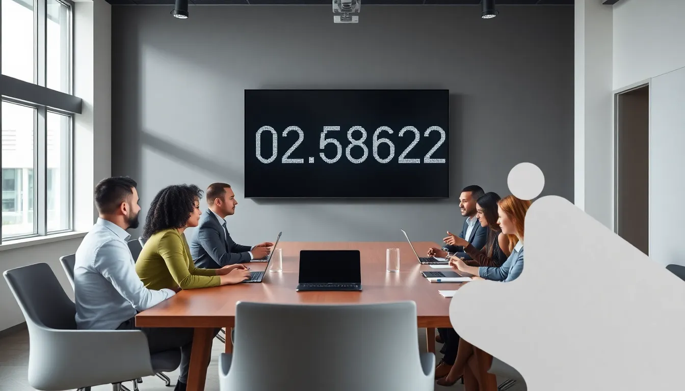 diverse team discussing the significance of a number in a modern office.