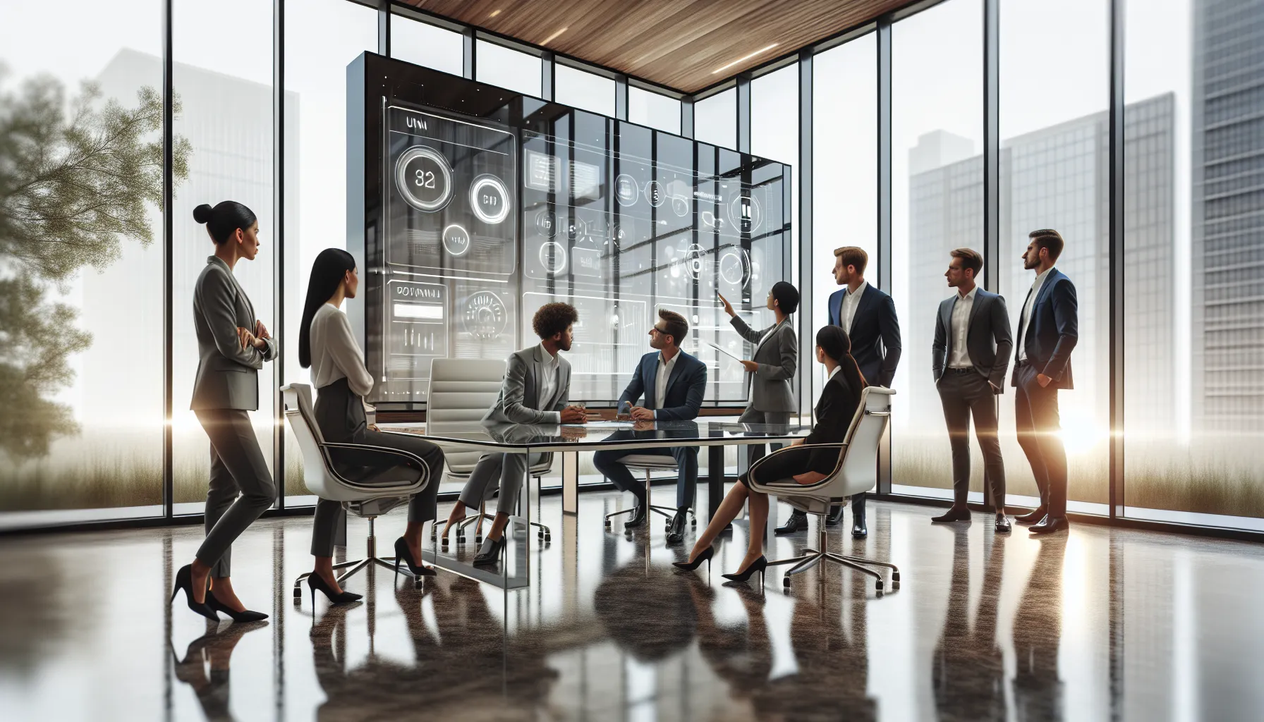 professionals collaborating over Immorpos35.3 software in a modern office.