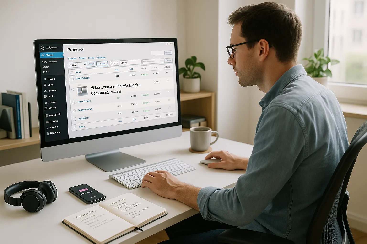 7 Best Learning Management Systems For WordPress (And How To Choose The Right One) 7 Person managing WooCommerce-based online courses with Sensei LMS on a laptop.