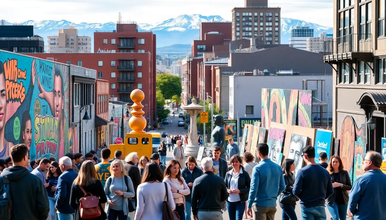 diverse group of artists in front of public art in Seattle.