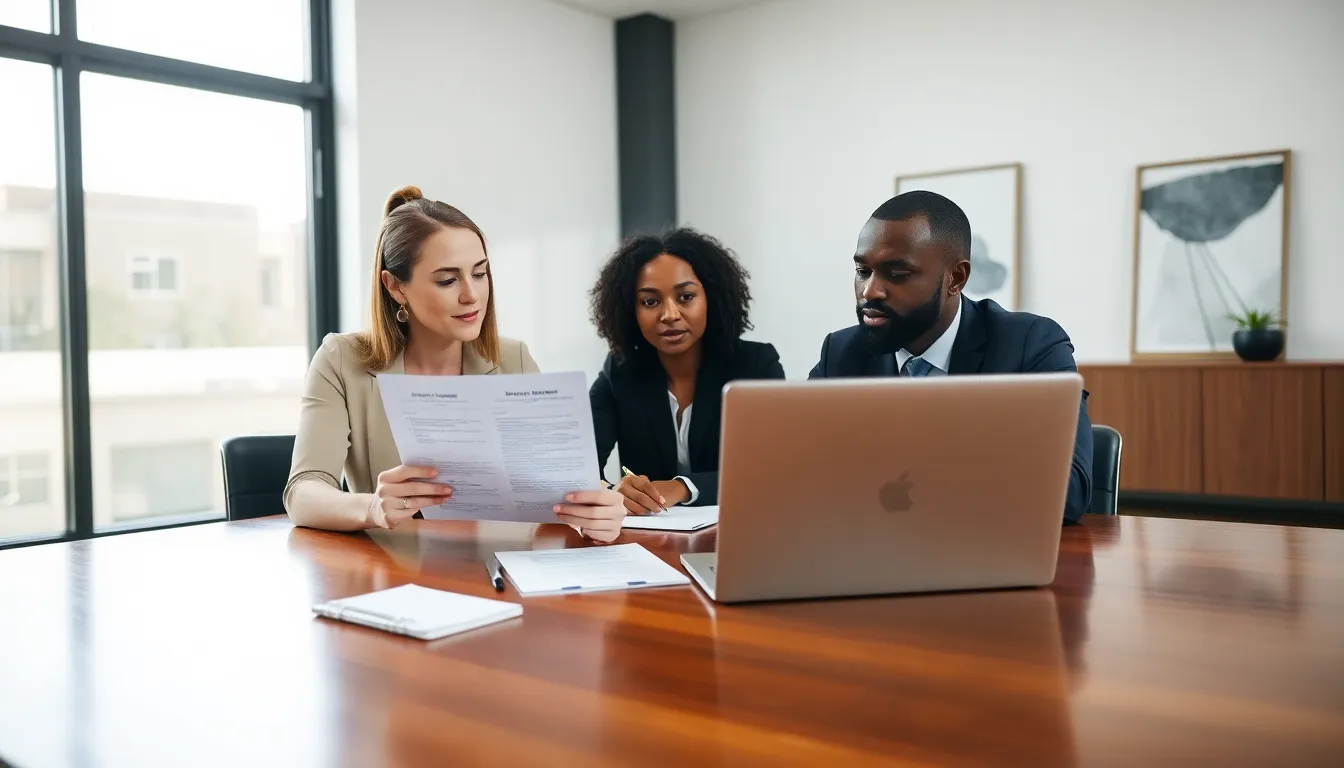 diverse professionals discussing a parenting agreement in a modern office.