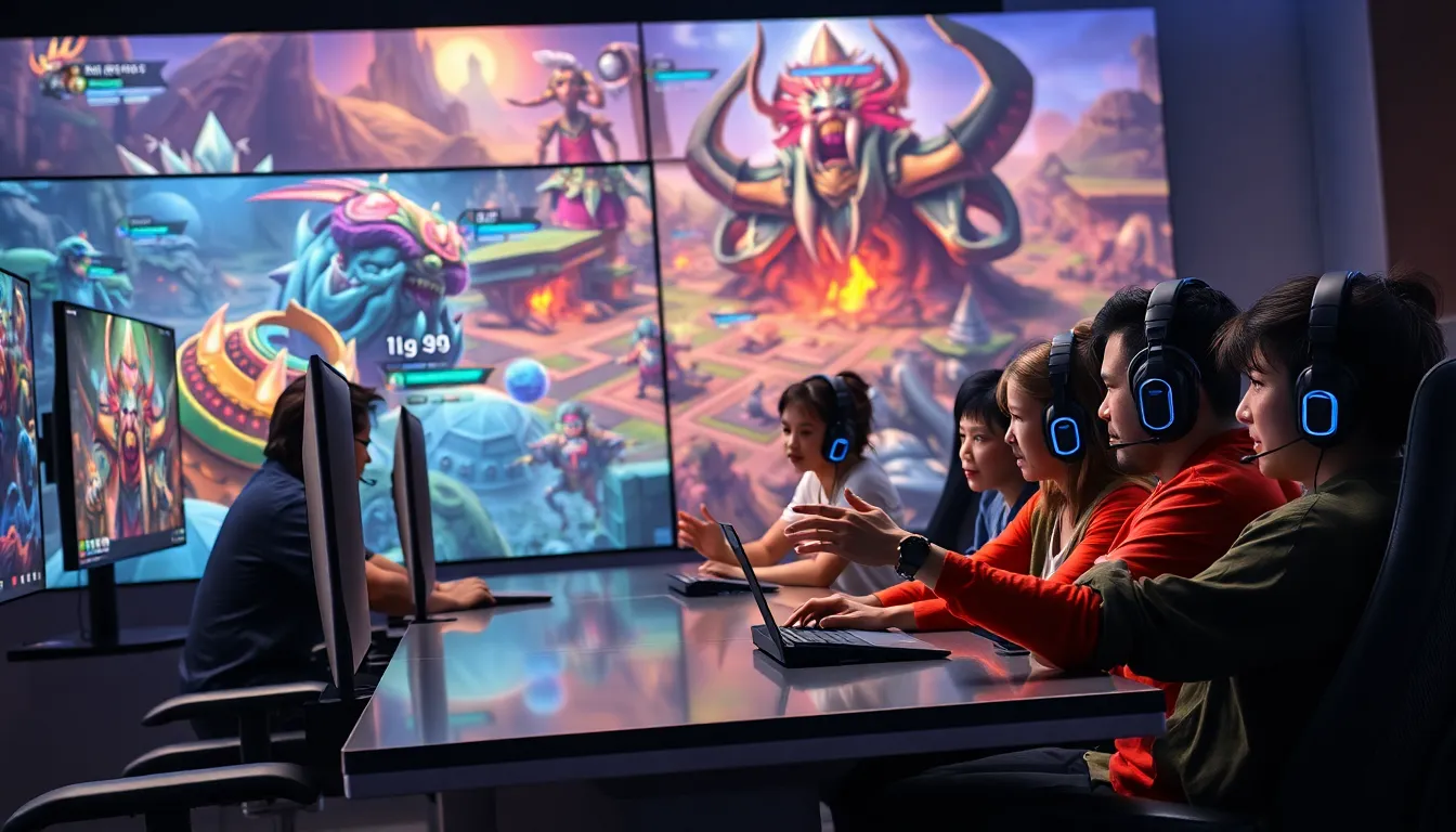 diverse gamers collaborating in an intense raid scenario.