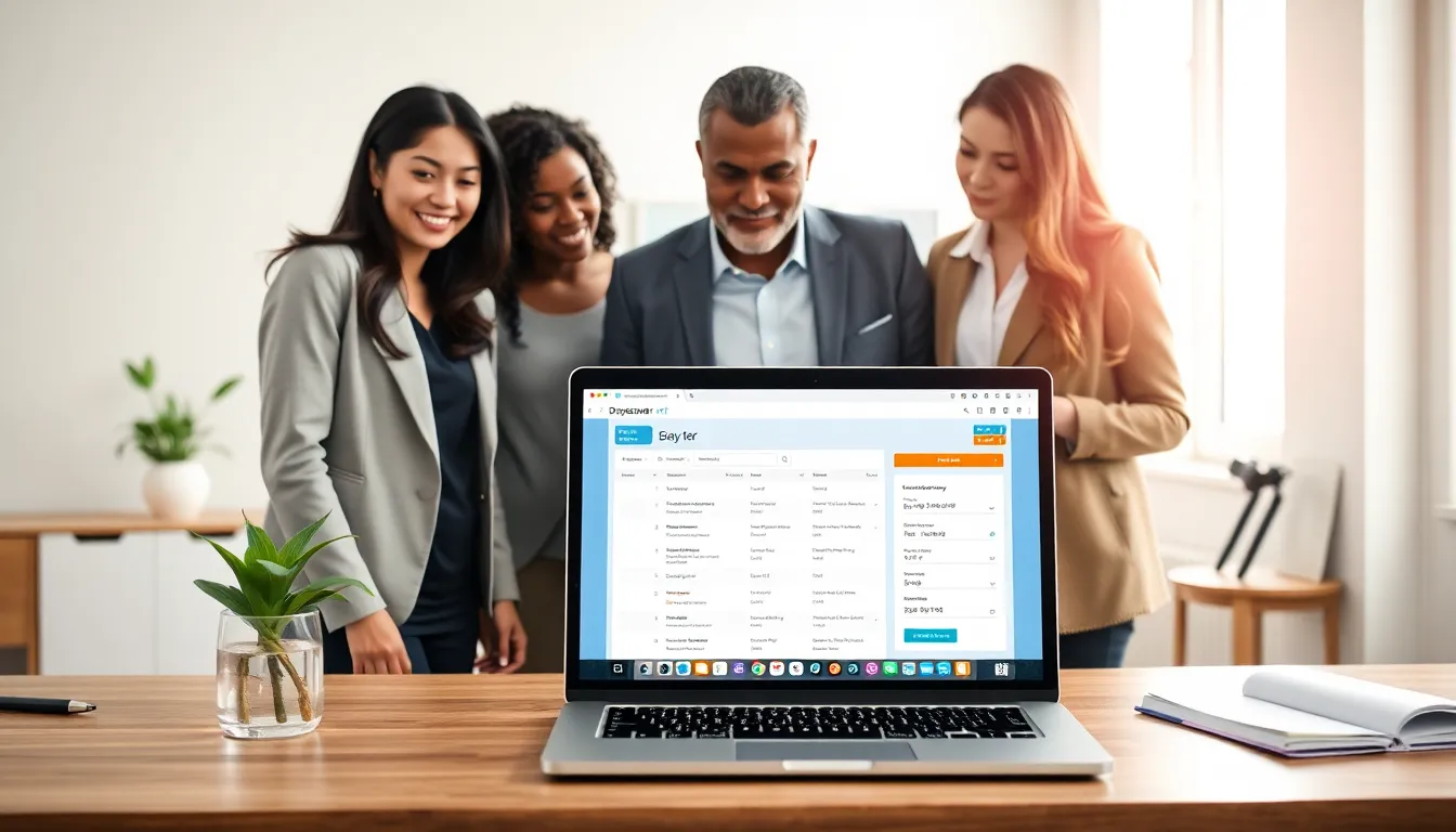 diverse team collaborating with a scheduling tool in a modern office.