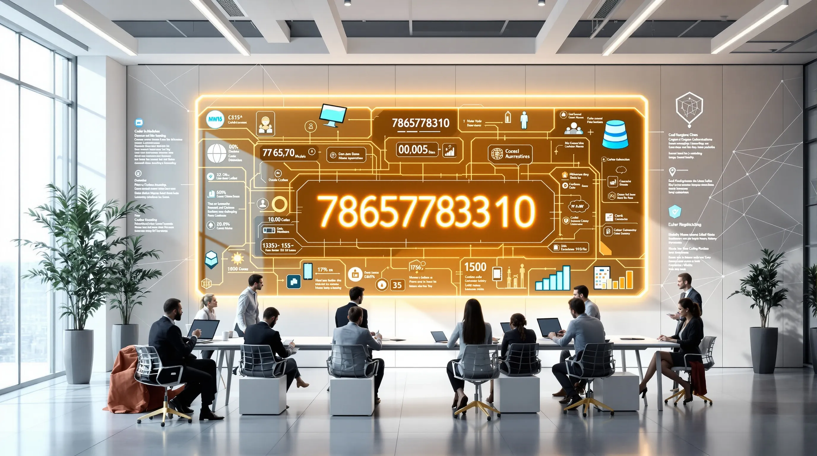 Professionals discussing the significance of the number 7865678310 in a modern office.