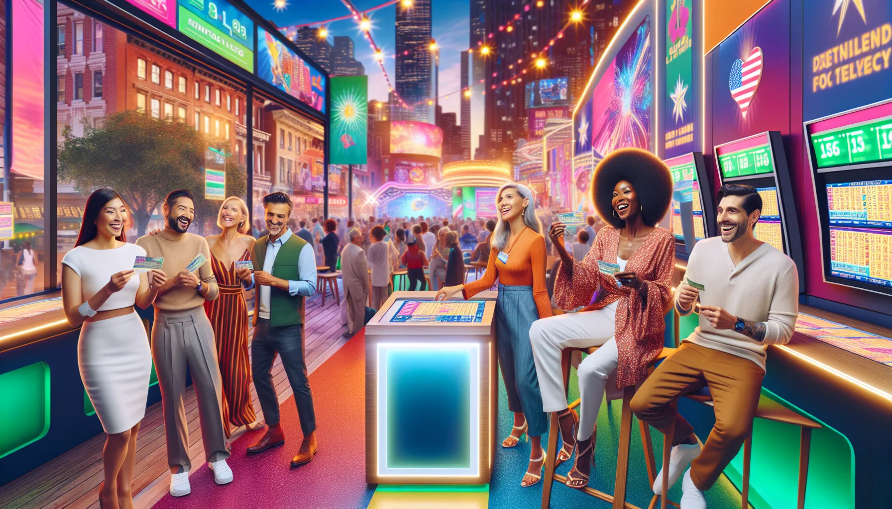 diverse group enjoying a modern lottery event.