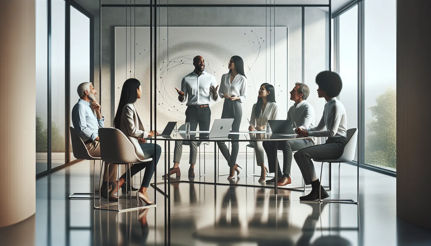 diverse team discussing the significance of a number in a modern office.