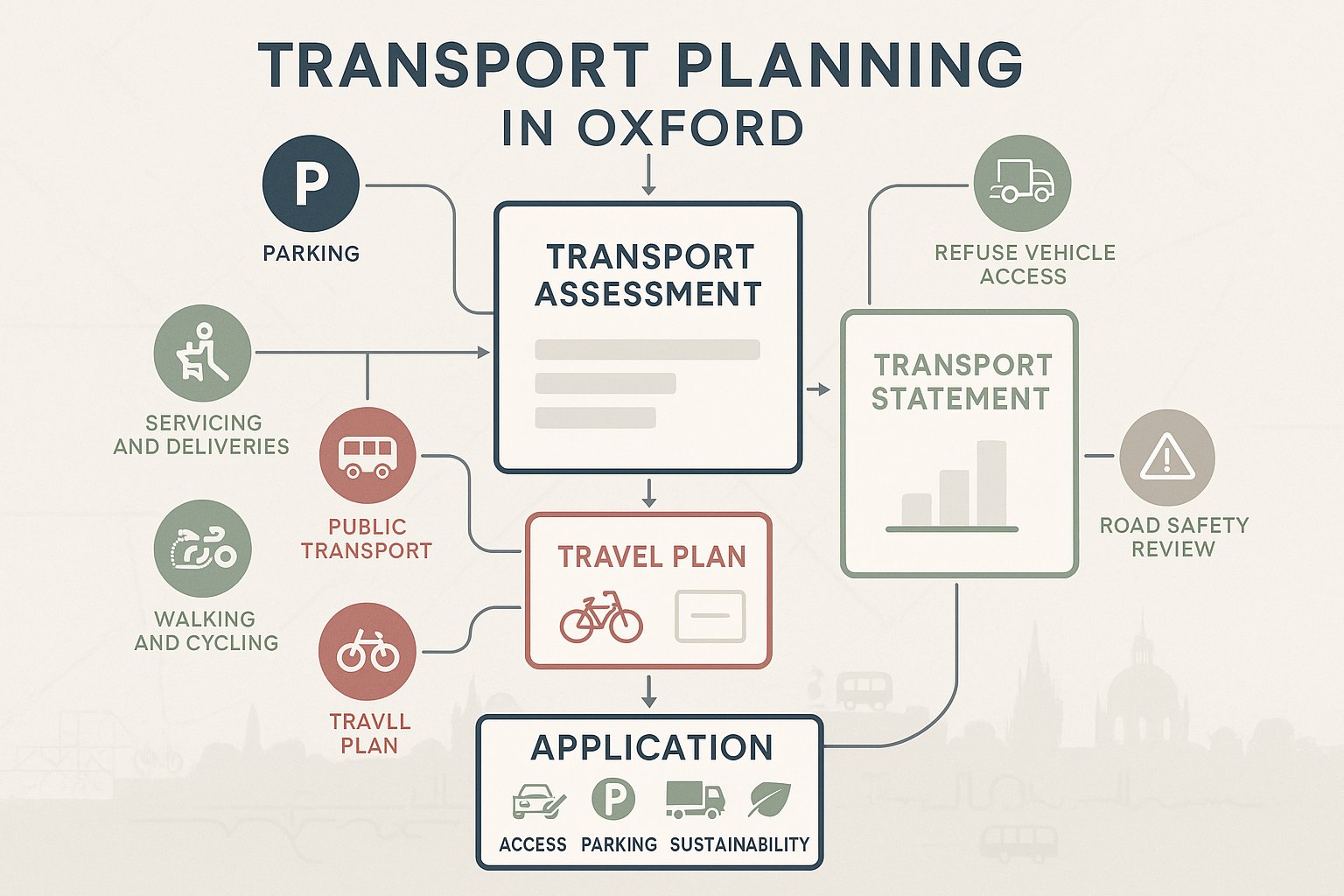 Infographic showing key transport planning documents used in Oxford applications.