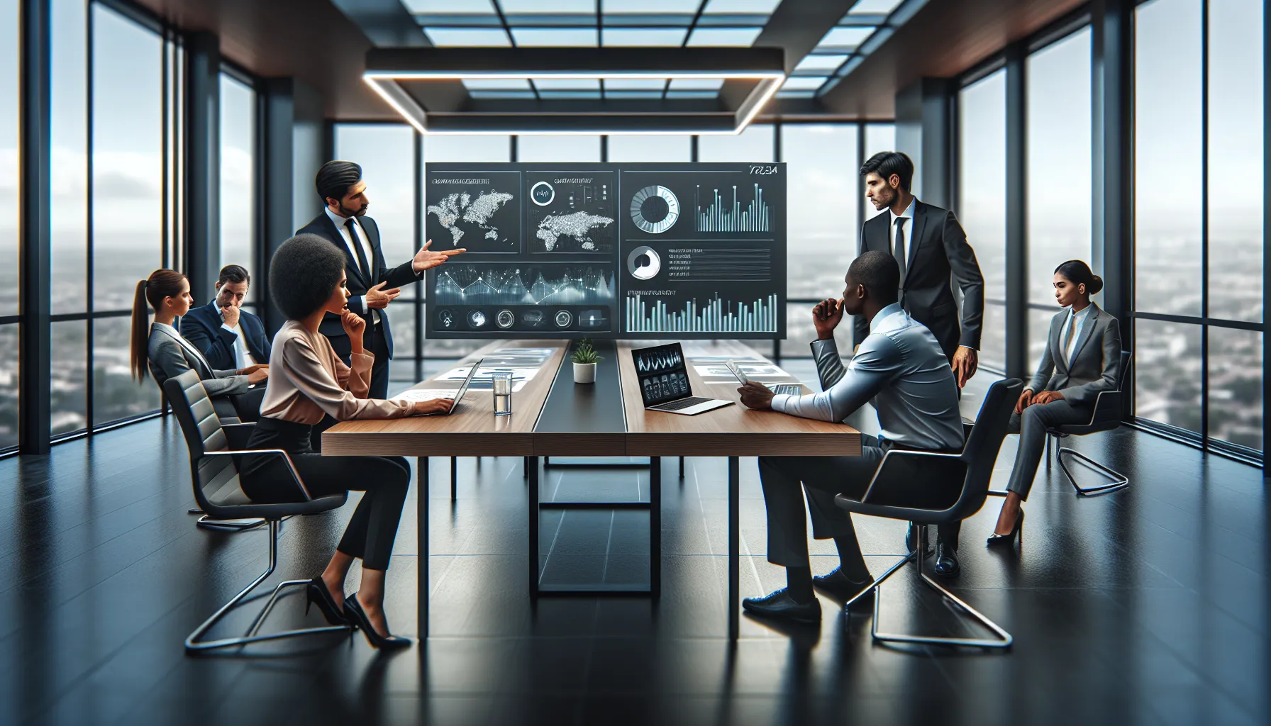 diverse team discussing data security in a modern office.