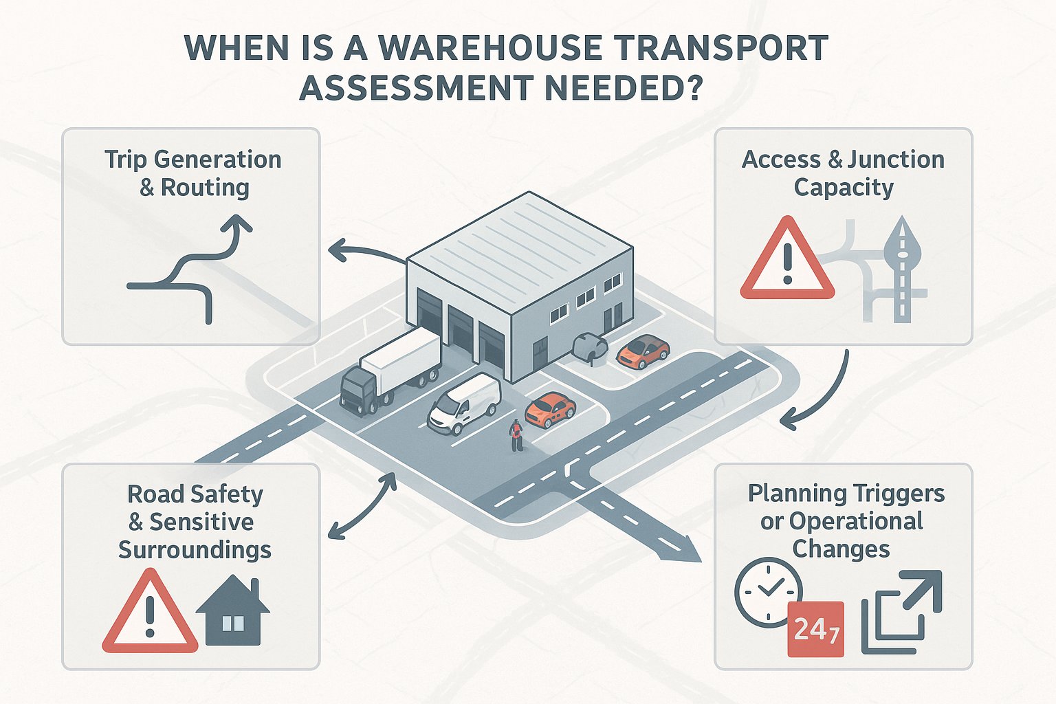 infographic showing when a warehouse transport assessment is required in the UK