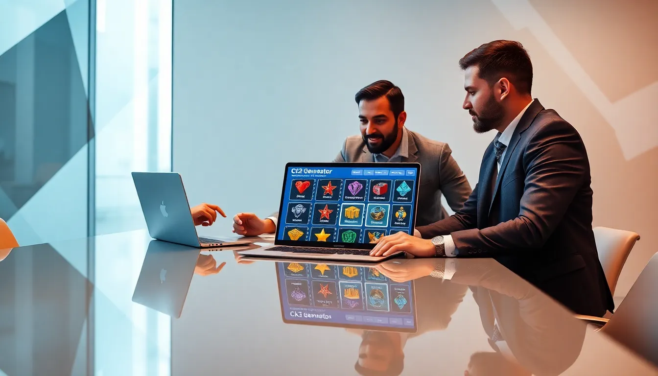 professionals collaborating on gaming rewards in a modern office.