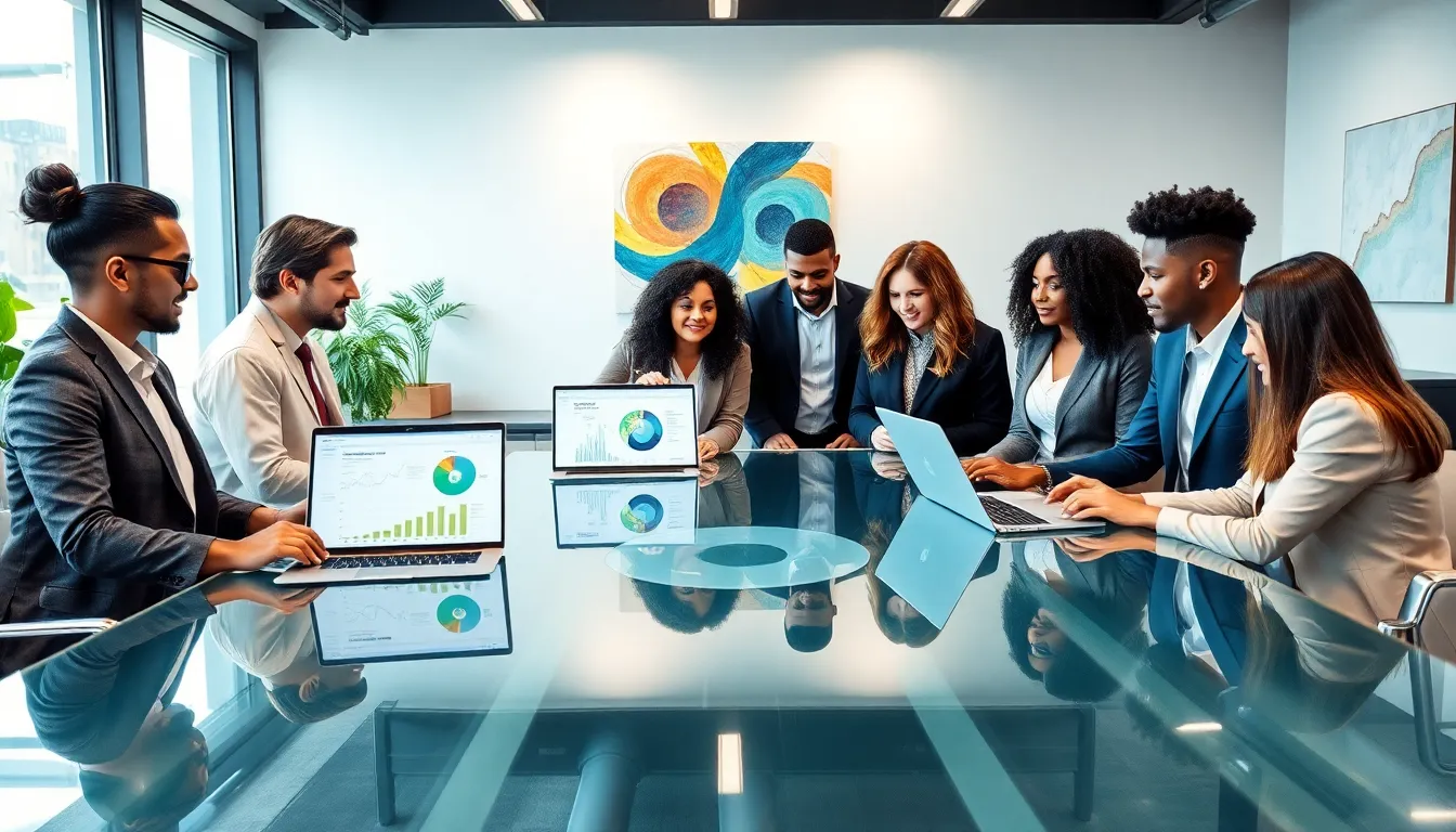 diverse team collaborating on autonomous driving technology in a modern office.
