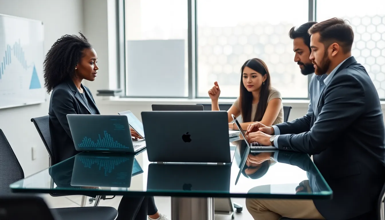 diverse team discussing data representation in a modern office.