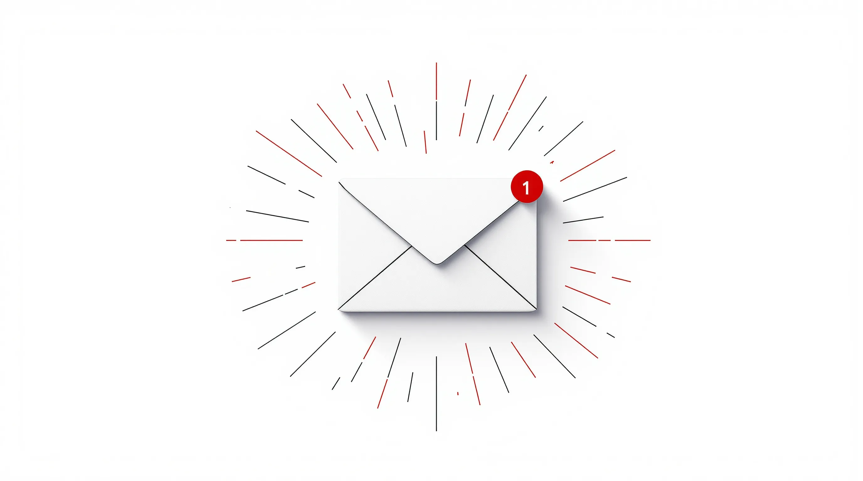A minimal envelope icon with radiating lines symbolizing fast-spreading email virus.