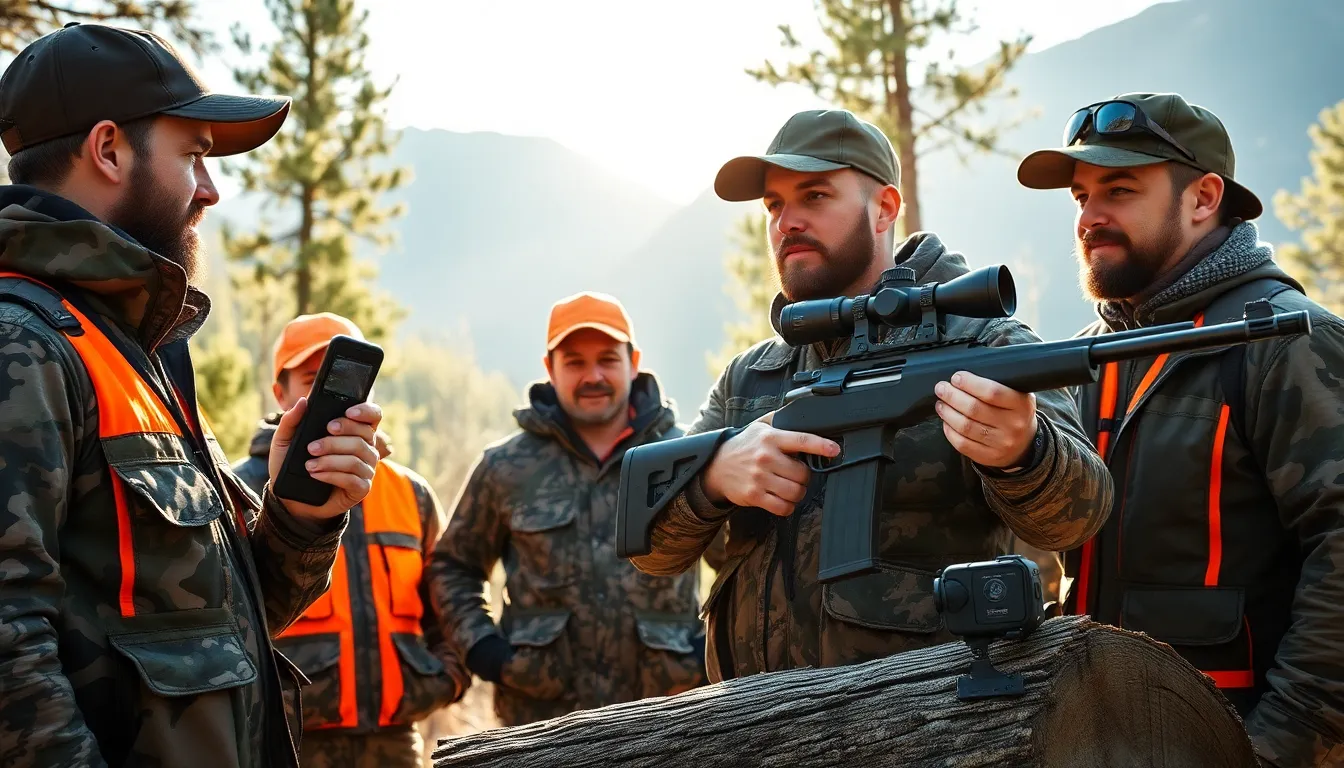 Hunters demonstrating essential gadgets in a forest setting.