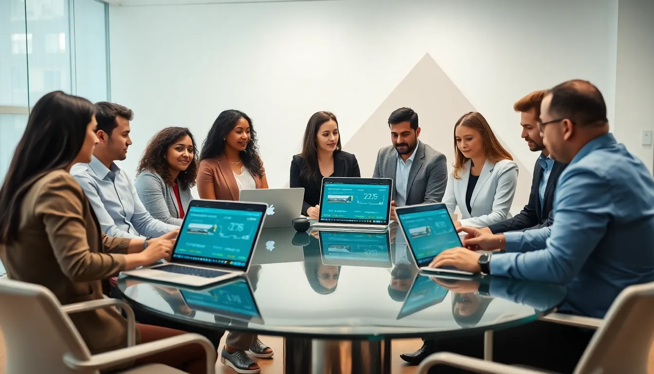 diverse team discussing Bitclassic encryption assets in a modern office.